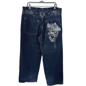 Dyse One Hood Uniforms Baggy Denim Jeans Mens 40x30 Skull Paisley Dark Wash Y2K